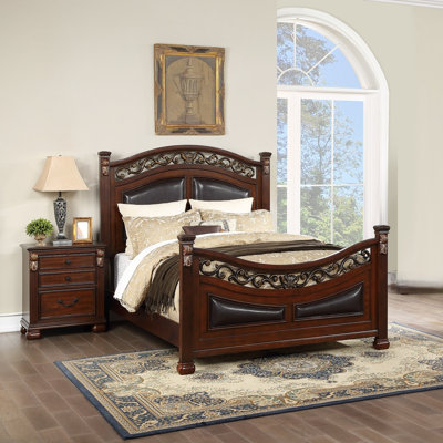 Traditional California King Size Bed Padded HB FB Dark Cherry Finish 2x Nightstands 3pc Bedroom Furniture