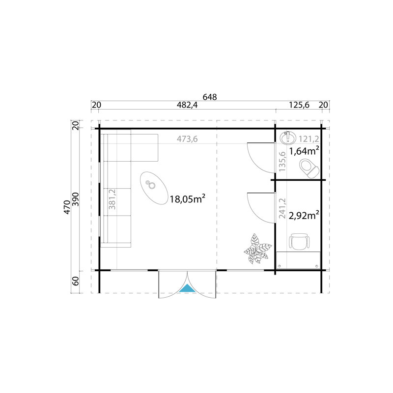 Lasita 20 x 13 Ft. Premium 3-Room Log Cabin With Tempered Double Glazing (44mm), Swedish Red