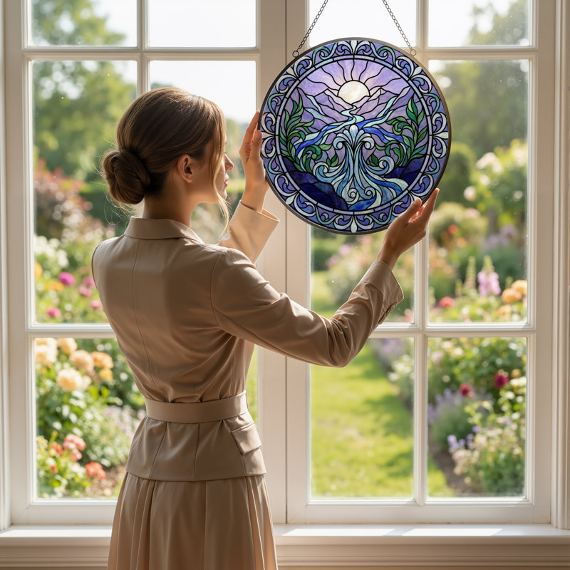 Panneau de vitrail en verre coloré, 7,8 heures, H 7,8 po