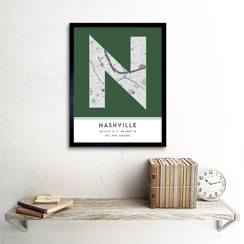 Nashville City Map Nashville Green by Wee Blue Coo - Single Picture Frame Typography
