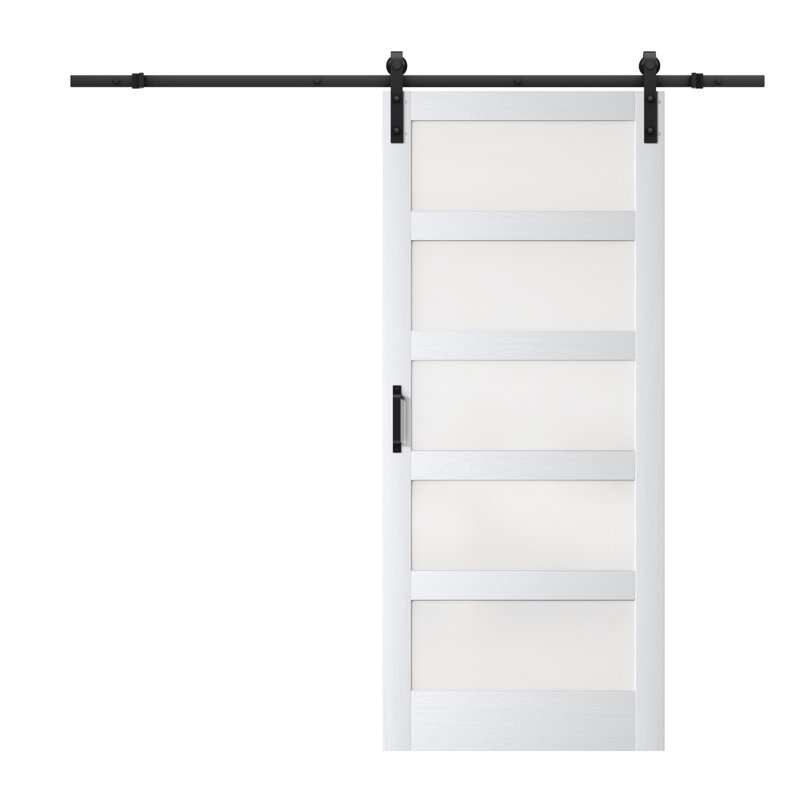 Glass and Manufactured Wood Sliding Barn Door with Installation Hardware Kit, 36" x 84"