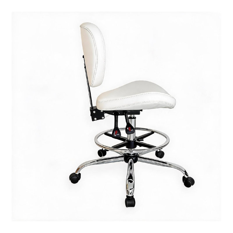 Chaise de bureau FiveStar avec assise selle chromée 26412, bois, mousse et tissu PU noir, Blanc