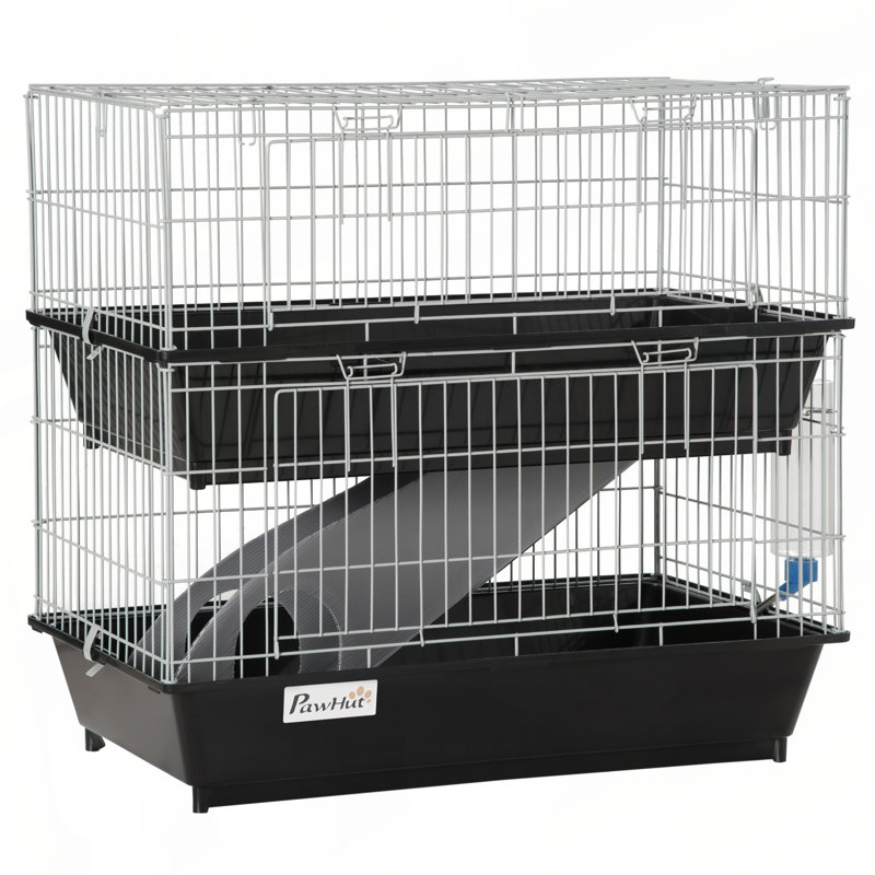 Cage à souris à 2 niveaux, cage de furet avec plat et bouteille, rampe, 2 portes