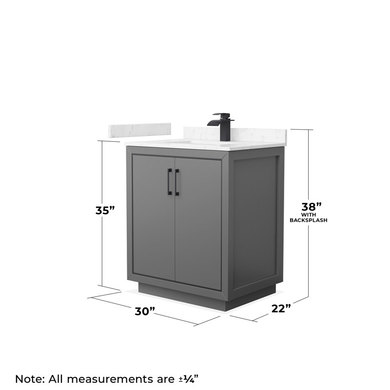 30'' W Single Vanity, White Quartz, Dark Gray, Matte Black