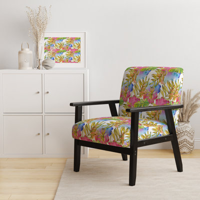 Chaise d'appoint rembourrée Mid-Century Macaella - Tropical Foliage IV