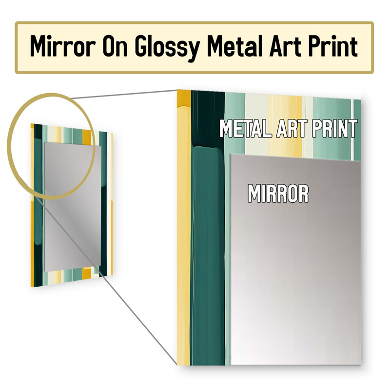 Alpes Jungle Green And Yellow Striped Pattern - striped  Large Mirror, Modern Unique Wall Mirror Decor, Printed Metal Art
