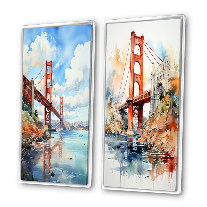 «Blue Bridge Architectural Marvel», 2 pièces sur toile, Cadre blanc, H 40 po x l 40 po