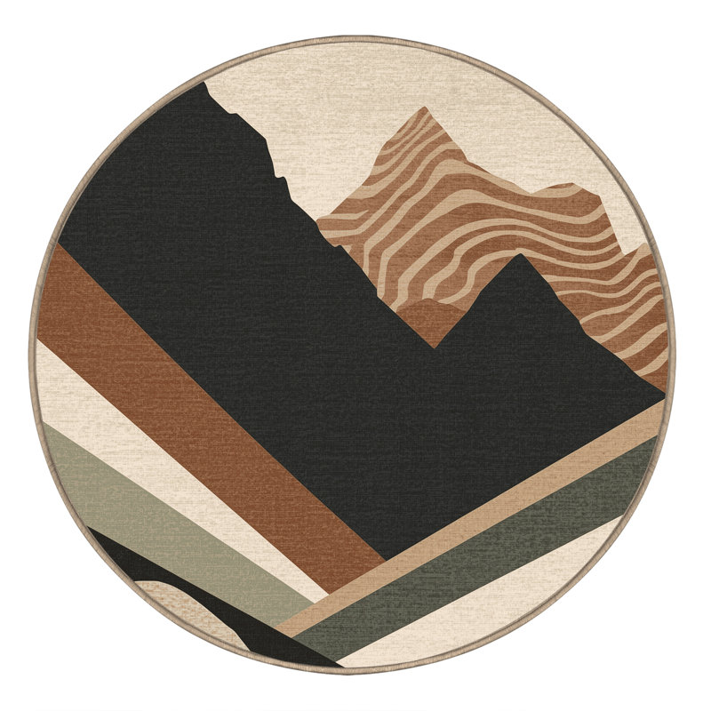 Machine Washable Ottavio Modern Rustic Abstract Rug in Beige – Beige Binding, 7' Round