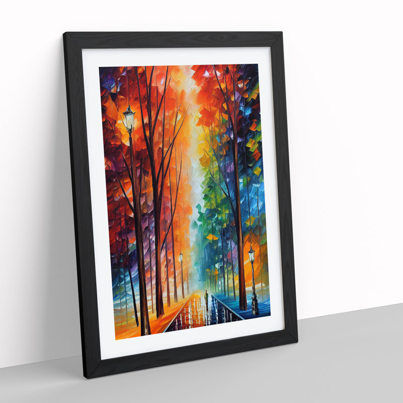 Colourful Woodland Forest No.2 - Single Picture Frame Painting, 64cm H x 46cm W x 2cm D, Black Framed