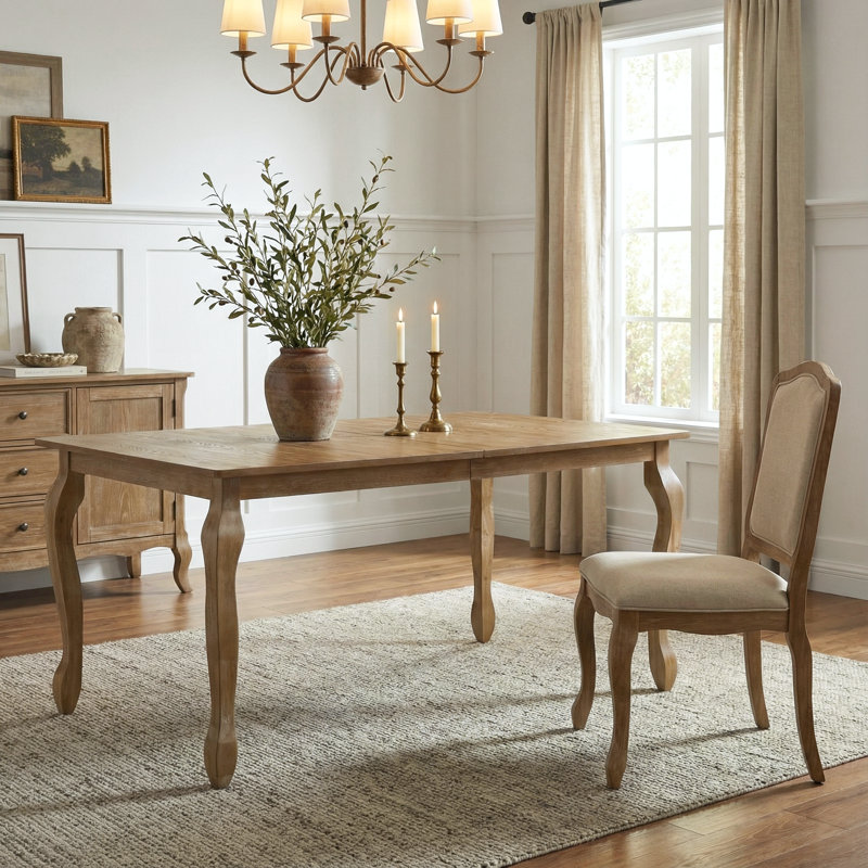 Akeeyla Extendable Solid Wood Base Dining Table, Natural