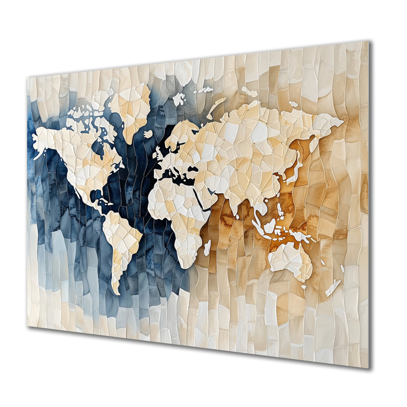 «World Map Watercolors I», décoration murale en métal moderne, impression sur métal carte du monde, H 30 po x l 40 po