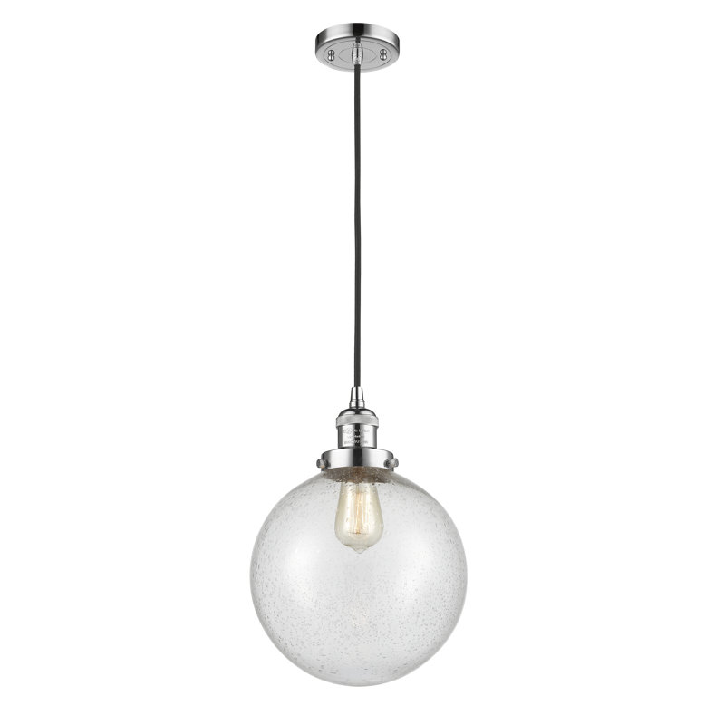 Luminaire suspendu sphère simple à 1 lumière Clermont, Chrome poli, Incandescent, Grainé