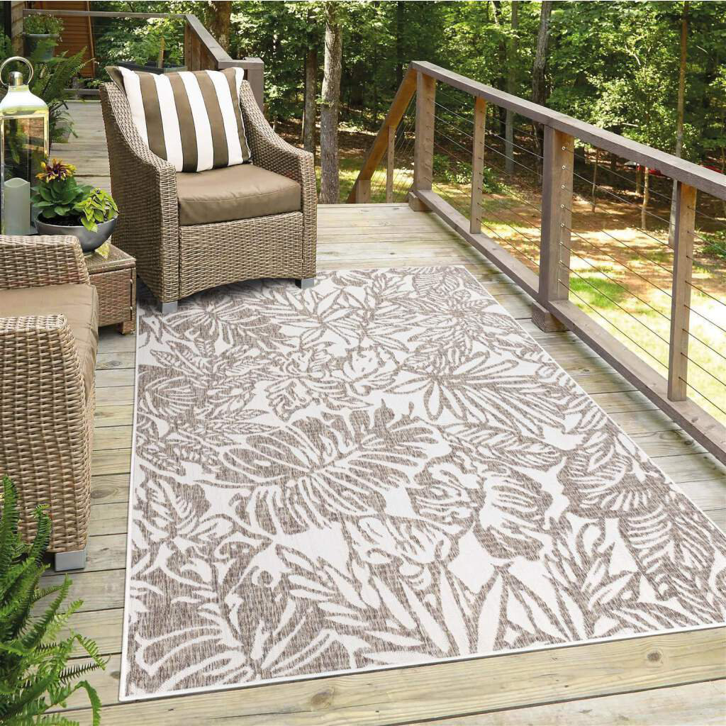 Outdoor Teppich Wetterfest Balkon Terrassen Beige Deko Wasserfest Balkondekoration Floral Wohnzimmerteppiche Akkaya