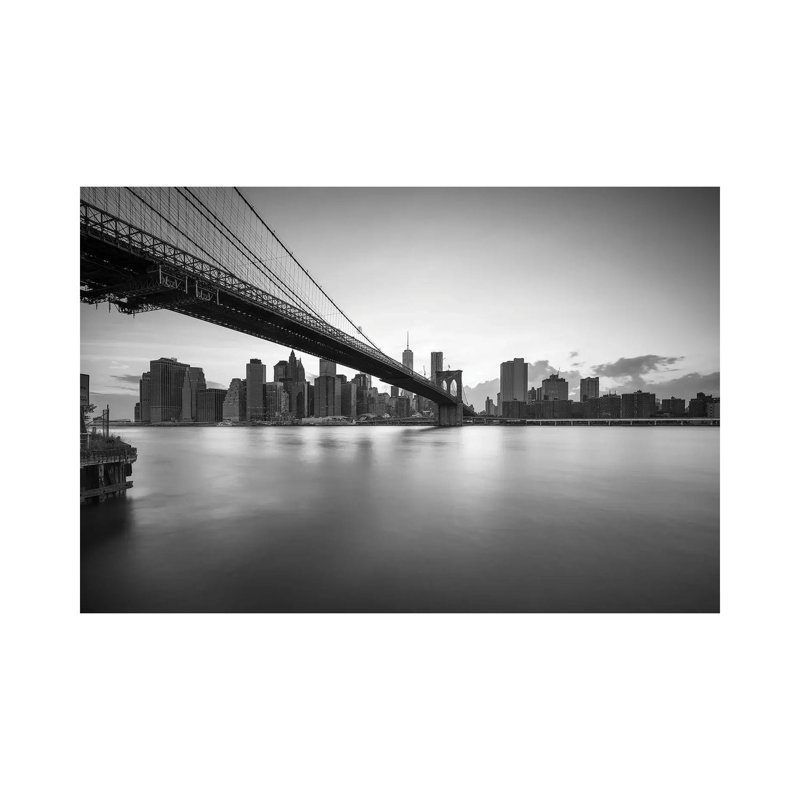 Brooklyn Bridge Black and White 1 Piece Wrapped Canvas Wall Art, 20.32 cm H x 30.48 cm W