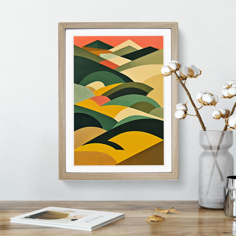 Abstract Mountain Landscapes No.2 - Print, Oak Framed Paper, White, 46cm H x 34cm W x 3cm D