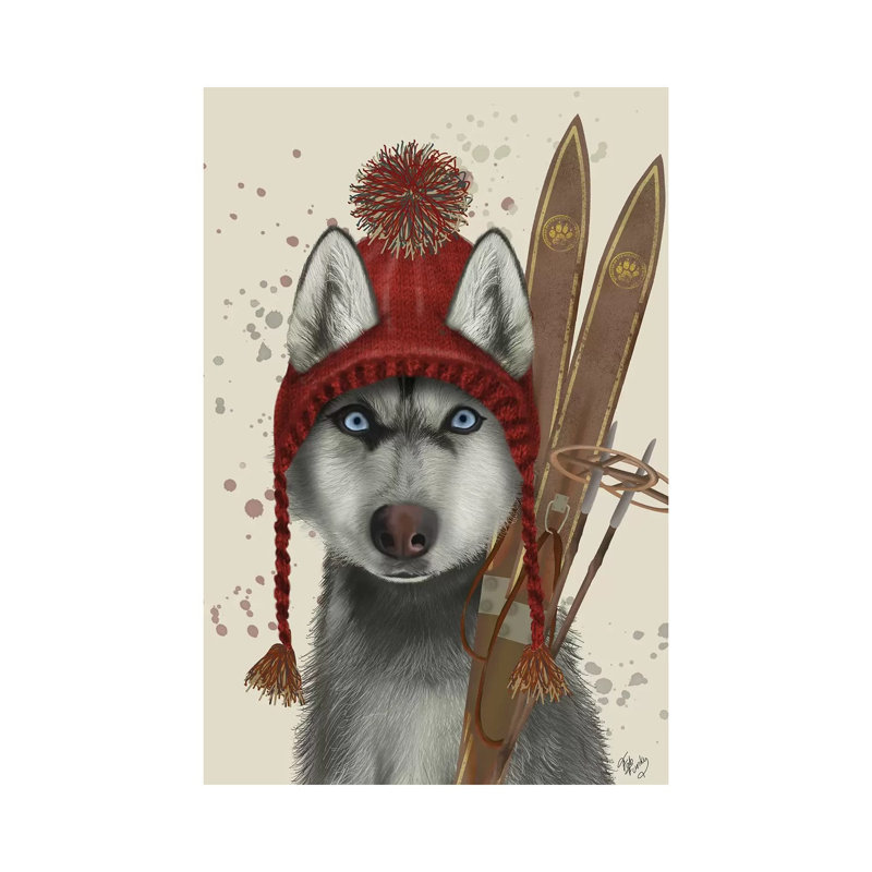 Husky, Skiing by Fab Funky - Wrapped Canvas Gallery-Wrapped Canvas Giclée, 66.04 cm H x 45.72 cm W x 3.175 cm D