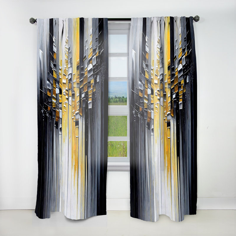 Abstrait géométrique noir et jaune III - rideau en velours moderne - obscurcissant - 1 panneau, L 52 po x L 84 po