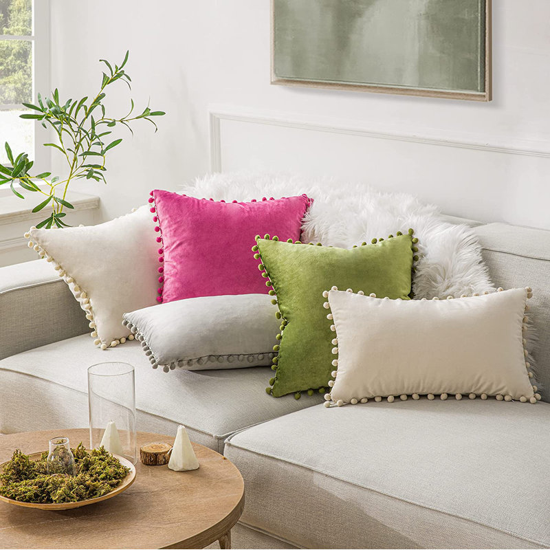 Golden Velvet Square Pom Pom Pillow Covers, 18" x 18", Set of 2