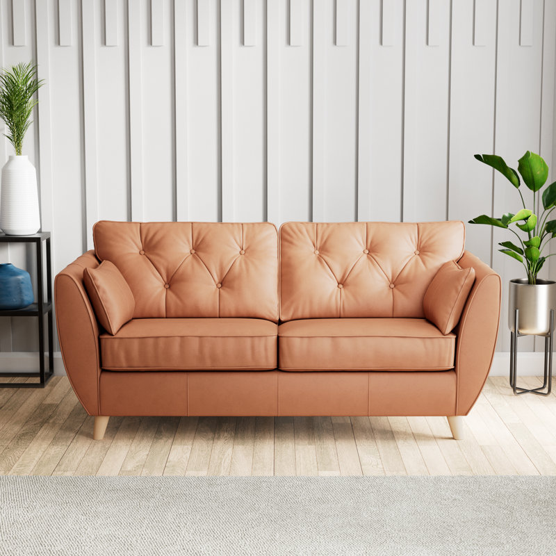 Marylin Leather 3 Seater Sofa, Saddle, Light Wood