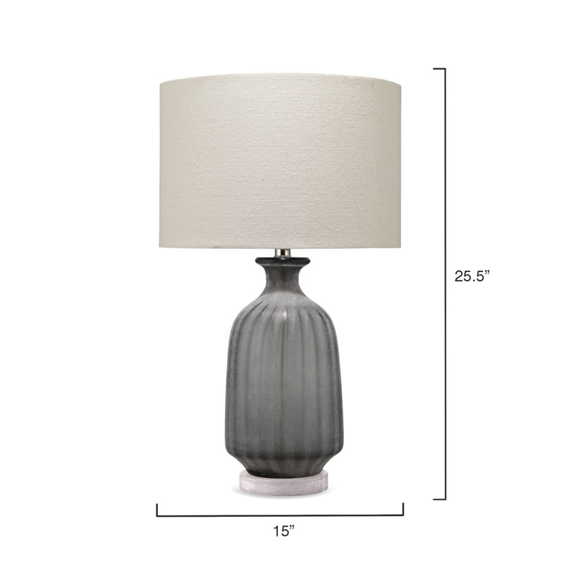 Gray Frosted Glass Table Lamp with Linen Shade