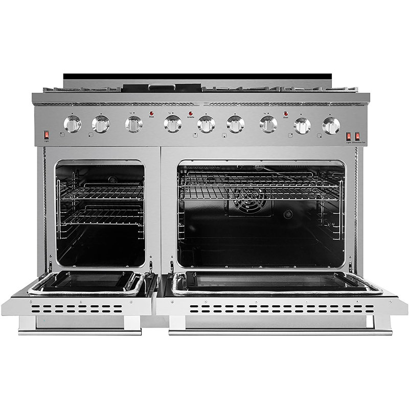 Cuisinière à gaz autoportante 48 pouces 7,2 pieds cubes avec plaque chauffante avec hotte
