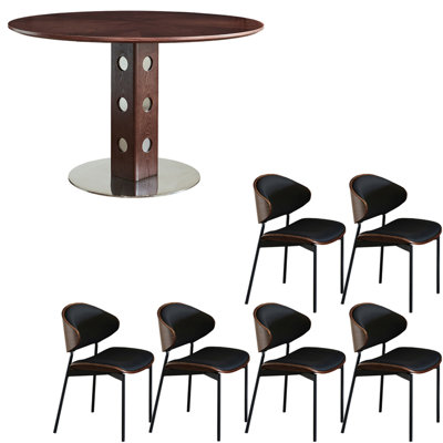 French vintage solid wood round table set.