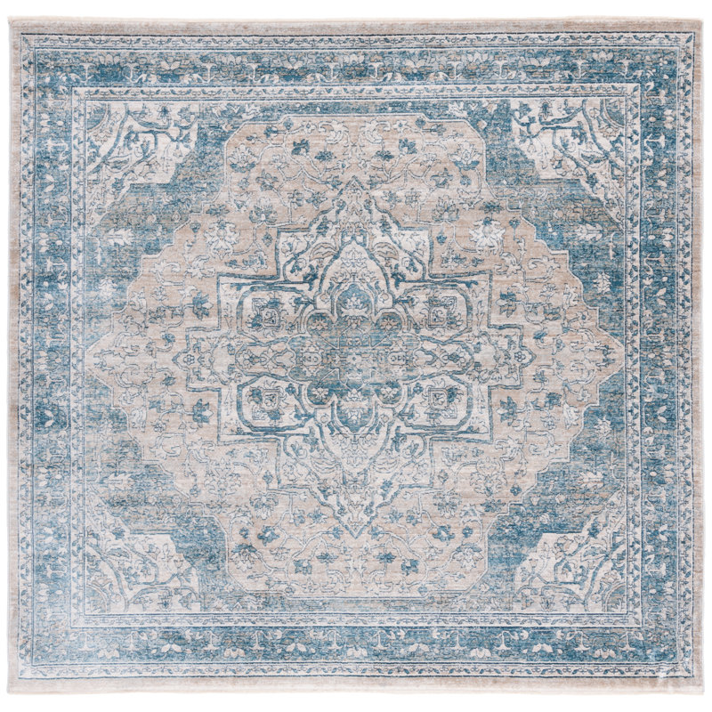 Rumsey Oriental Area Rug in Blue, Square 6'7"