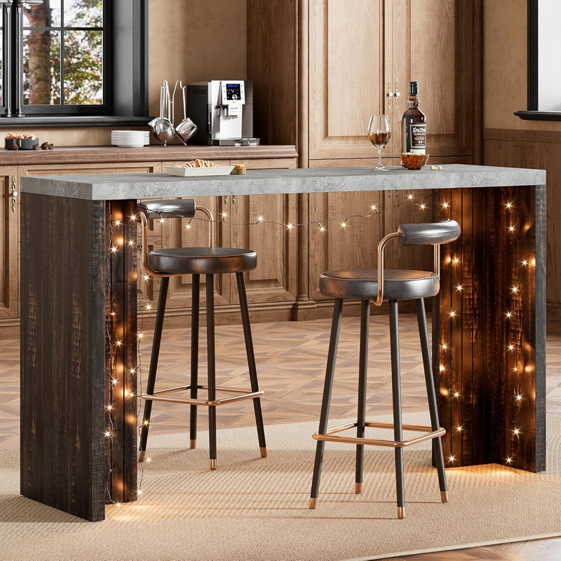 Bar 55 po de long à hauteur de comptoir pour 4 à 6 personnes avec plateau de table très épais, table basse rectangulaire pour la cuisine, la salle à manger et le salon