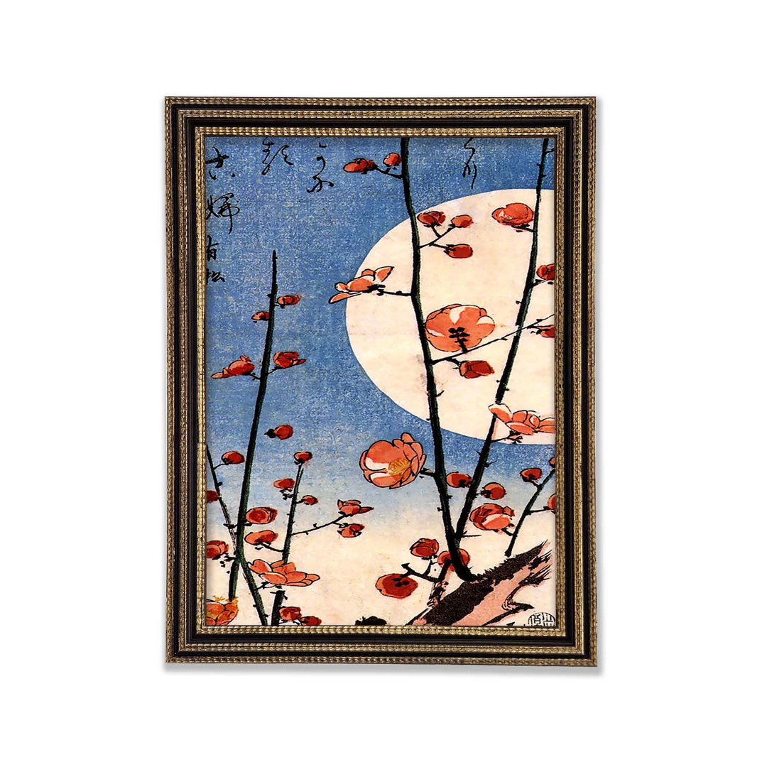 Hiroshige Blühender Pflaumenbaum mit Vollmond Gerahmter Druck