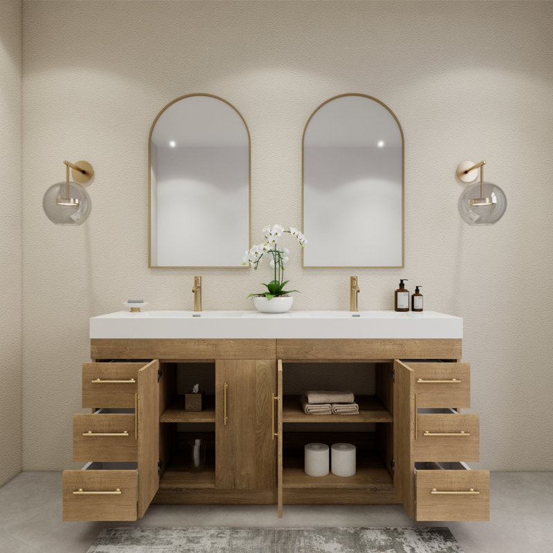 72" Freestanding Double Bathroom Vanity Set with Drawers and Doors, Oak