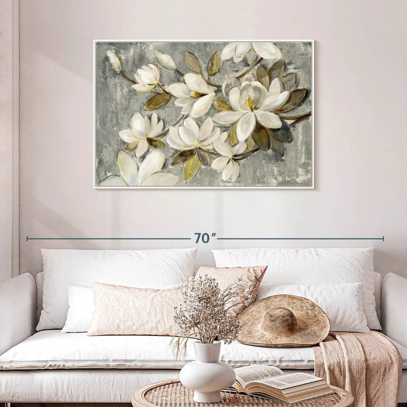 Magnolia simplicité gris neutre, Cadre flottant blanc, 43 po x 29 po