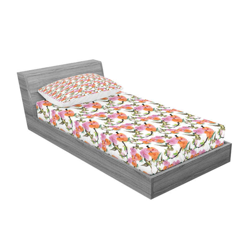 Multicolore ensemble de draps et taies décoratives Hummingbird Ambesonne, Ensemble de draps pour lit simple avec deux taies 