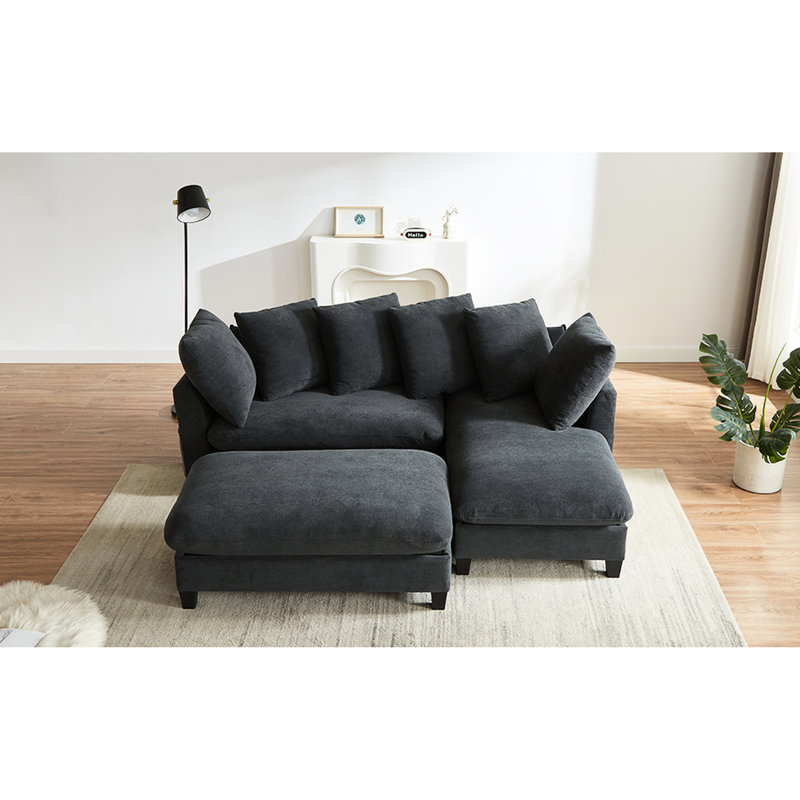 En forme de L en noir avec fonctionnalité de rangement, mobile pour le confort, compartiments latéraux, conception à assise profonde et six coussins de rangement modulaires de 83 po cachés, comme lit ou extension, poches,