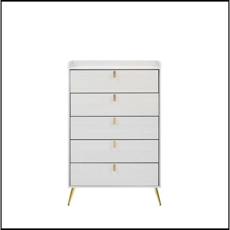 White 5-Drawer Chest With Pull Handles