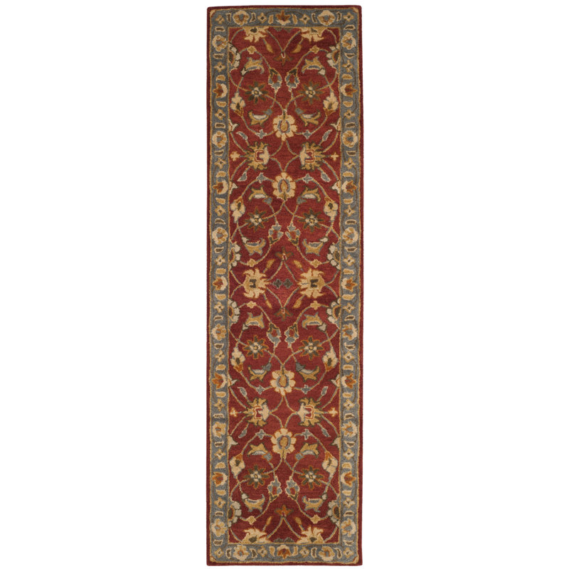 Tapis beige / rouge / bleu en laine touffeté à la main Cranmore, Tapis de couloir 2 pi 3 po x 8 pi