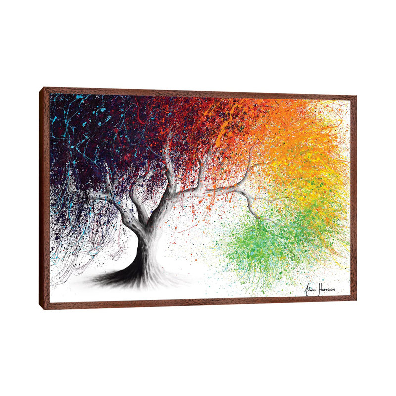 Rainbow Season Tree by Ashvin Harrison - Print on Canvas, 66.04 cm H x 45.72 cm W, Classic Brown Wood Framed