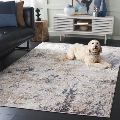 Quincy Abstract Power Loom Polyester/Polypropylene Area Rug in Beige/Ivory