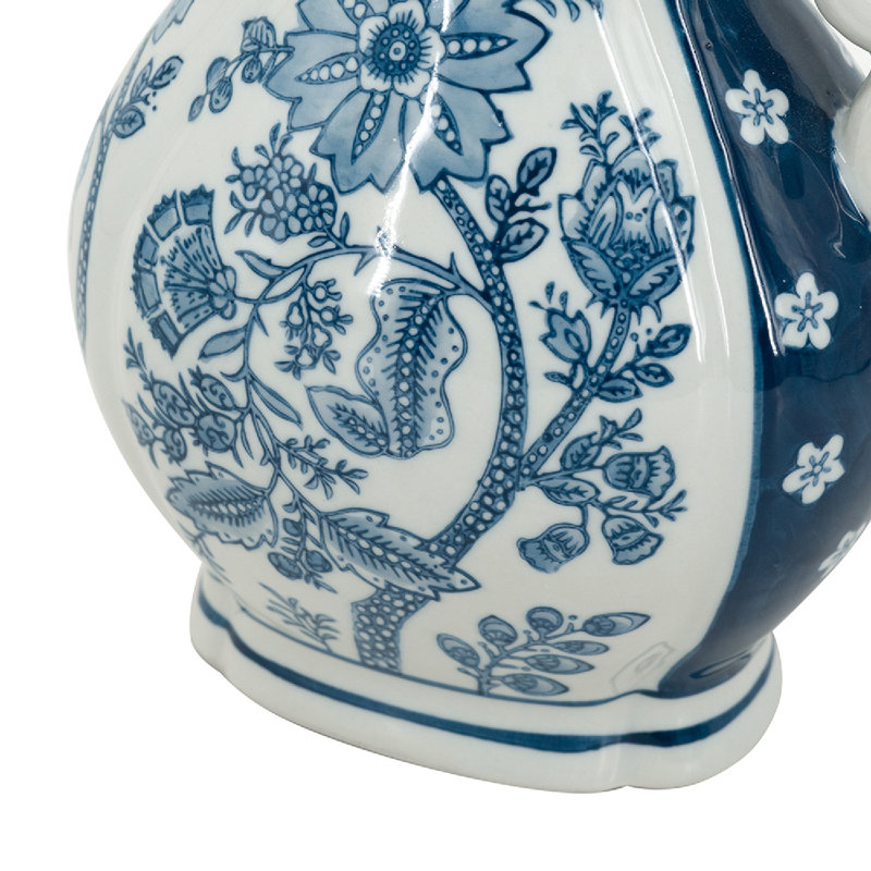 Decorative Porcelain Pitcher with Floral Patterns - 9" x 5" x 10" - Blue /White