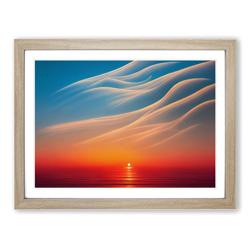 Joyous Sunset Seascape - Framed Print, 34cm H x 46cm W x 2cm D, Oak