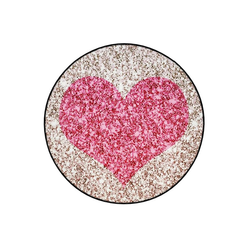 Dark Pink Heart Detailed Woven Base Modern Decorative Carpet, Round 5'