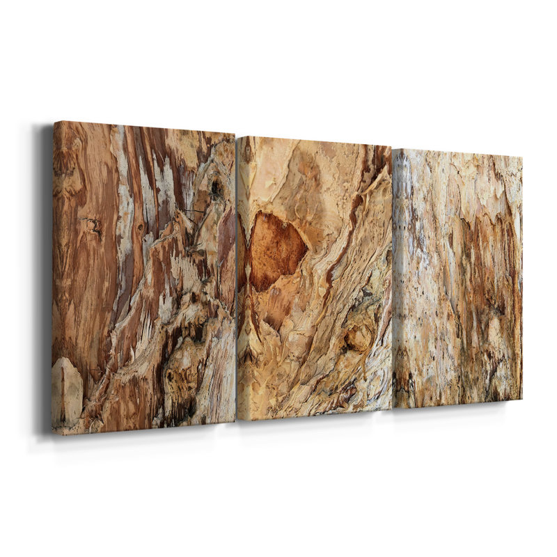 «Tree Texture Triptych I» - Toile tendue avec châssis sur mesure - 3 pièces, H 27 po x l 54 po