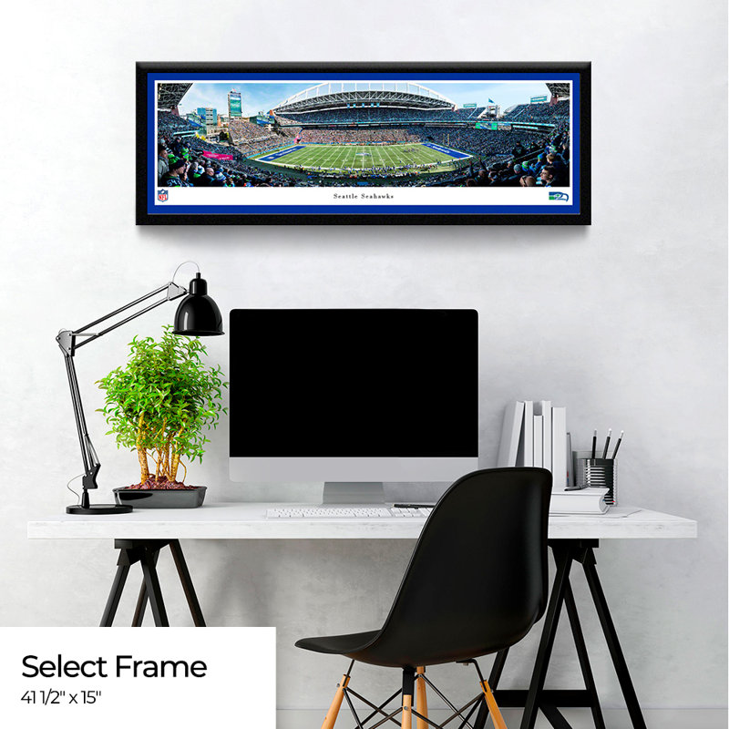 Seattle Seahawks sur papier, H 18 po x l 44 po x P 0,88 po, Cadre sélectionné avec passe-partout simple, Bleu