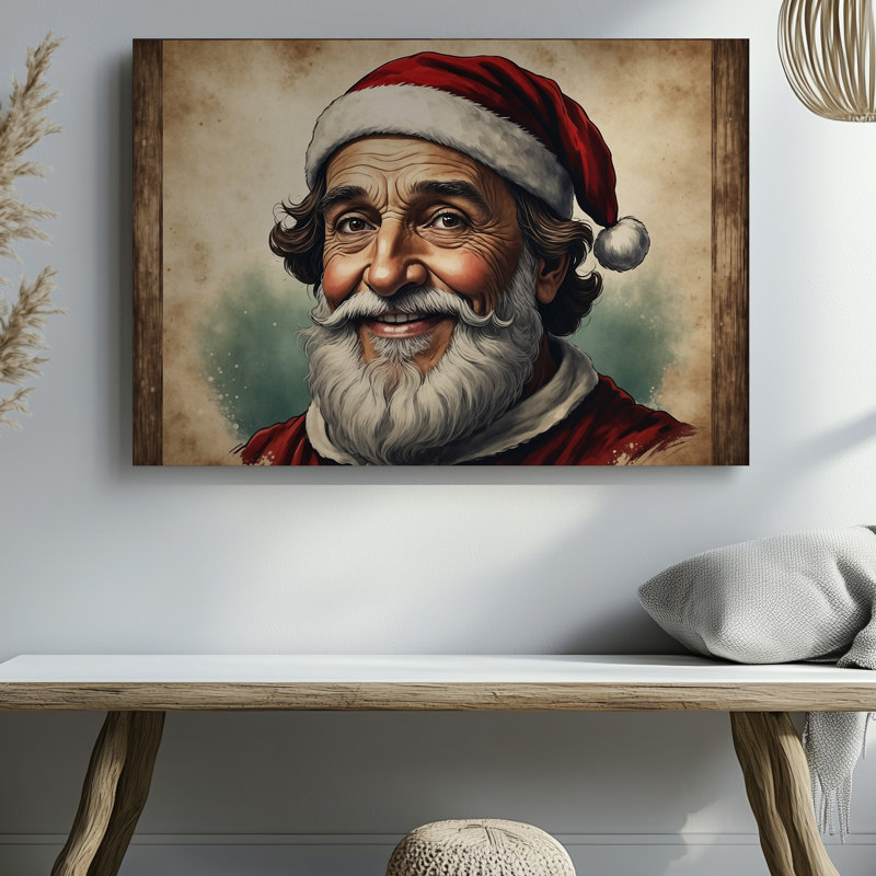 Reproduction d'art sur toile, illustration vintage d'un homme vieilli joyeux avec une épaisse barbe blanche et une joyeuse expression
