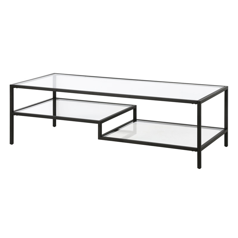 Table basse en acier et verre Lovett, H 17 po x L 54 po x l 24 po, Bronze noirci