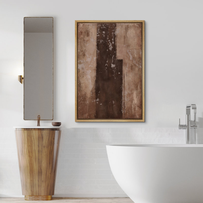 Style Mid-Century brun foncé, formes abstraites neutres, grand cadre rustique, décor minimaliste M26, H 36 po x l 24 po