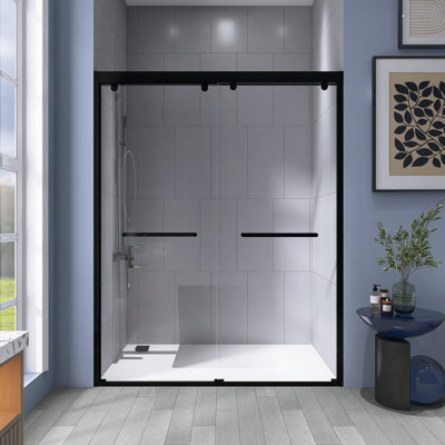 56"-60" W X 76" H Modern Framed Double Sliding Shower Door, 8 Mm Tempered Glass