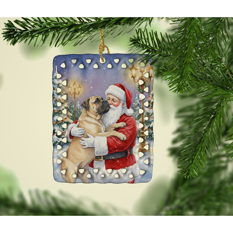 Ornement en porcelaine Bullmastiff avec père Noël, Bullmastiff
