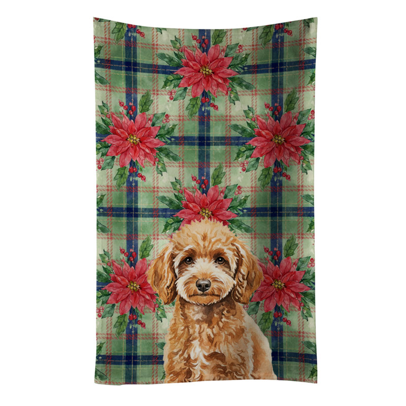 Miniature Apricot Poodle Christmas PoinsettIas Kitchen Towel, Miniature Apricot Poodle