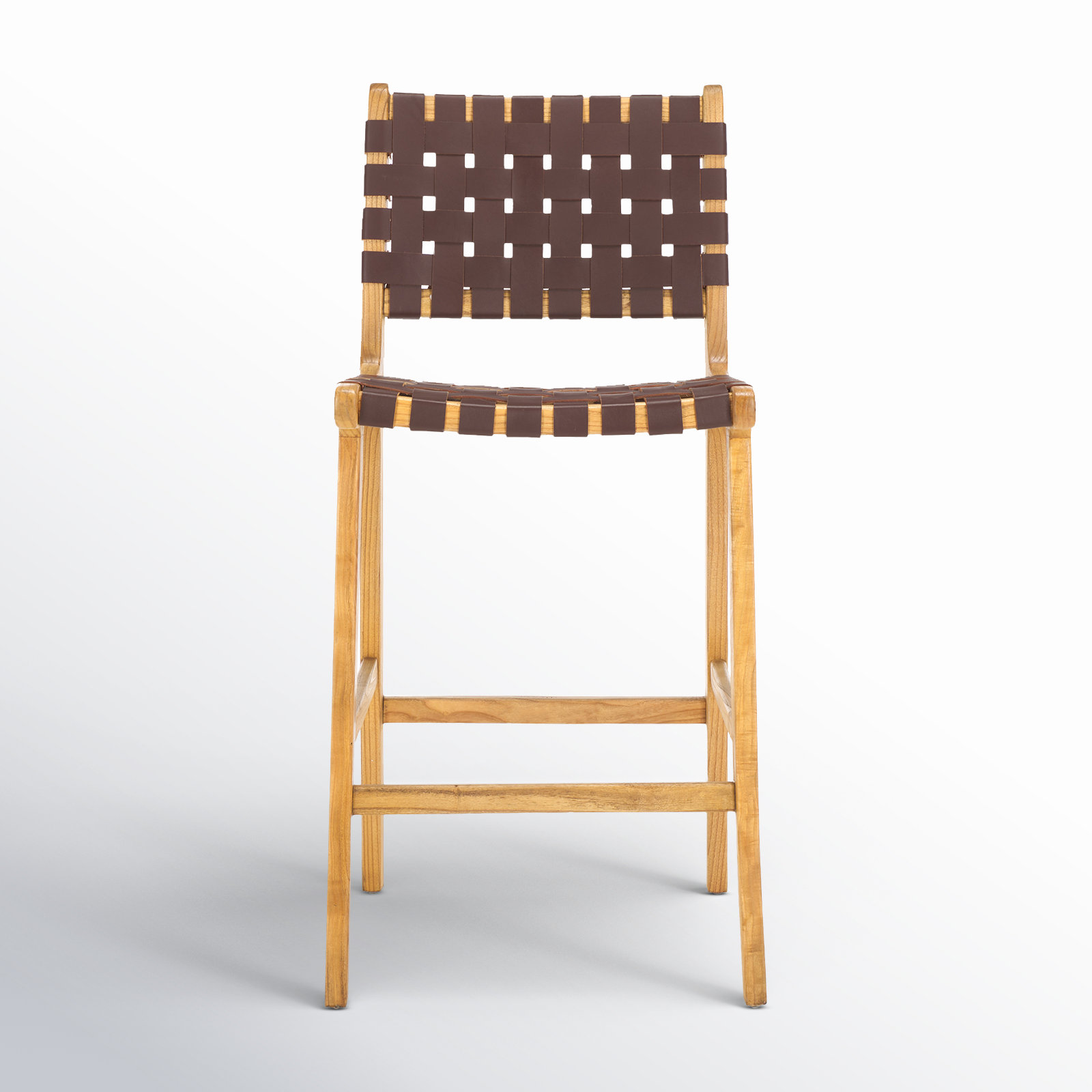 Alston Leather Stool, Cognac Leather/Natural Frame, Counter Stool (27.16" Seat Height)