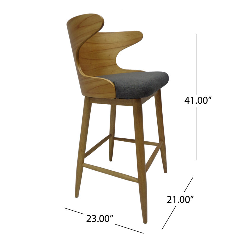 Overturf 30'' Upholstered Barstool with Solid Wood Frame, Charcoal